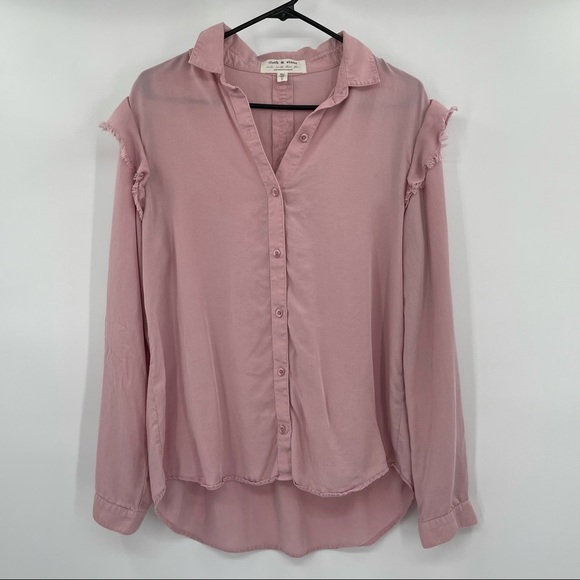 Anthropologie Cloth & Stone Pink Ruffled Shirt​ - Picture 4 of 10